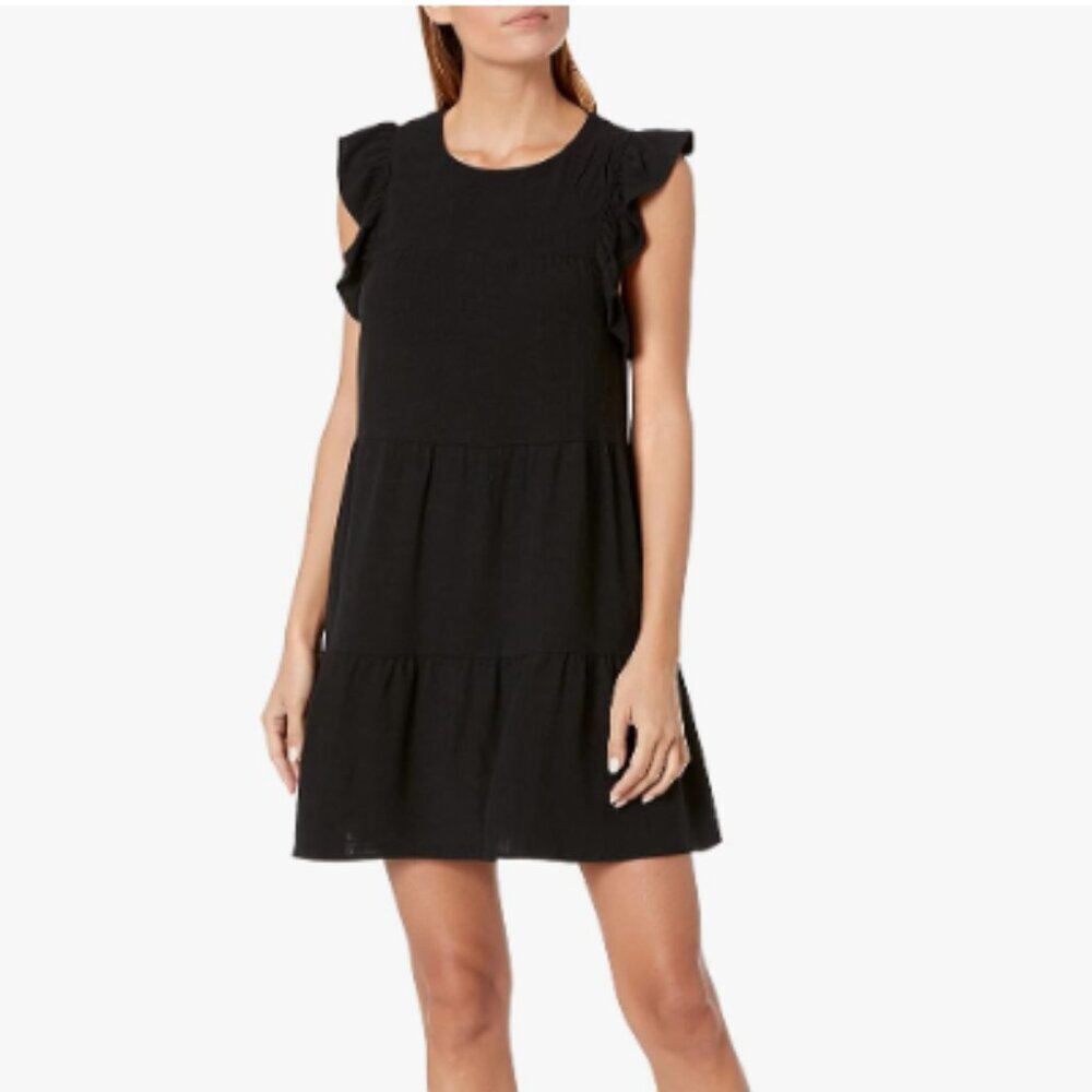 Show Me Your Mumu Black Linen Blend Tiered Sleeveless Dress w/ Pockets | Size L